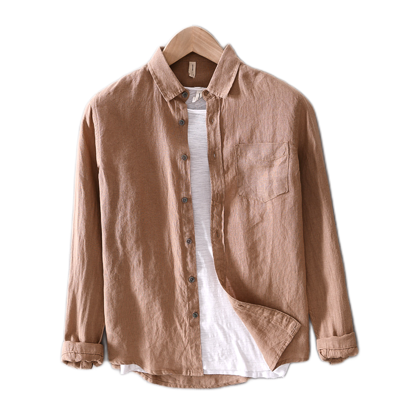 Camisa de lino hombre color caqui