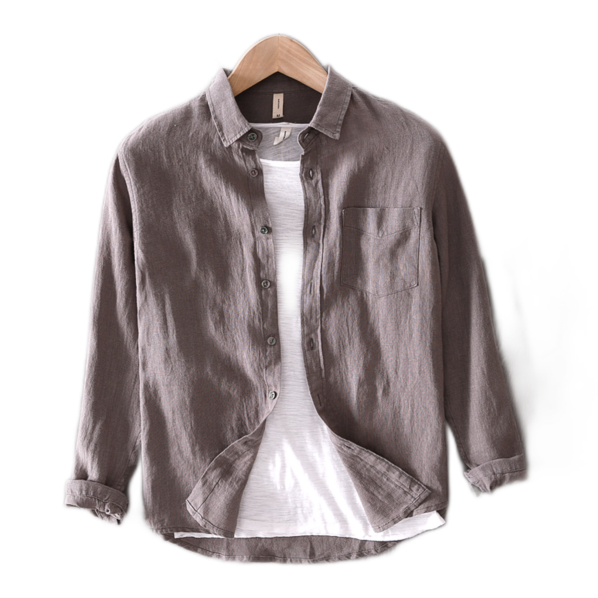 Camisa de lino hombre color gris claro