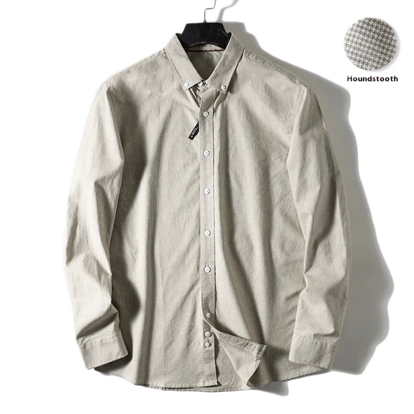 Camisa de algodón hombre pied-de-poule color caqui