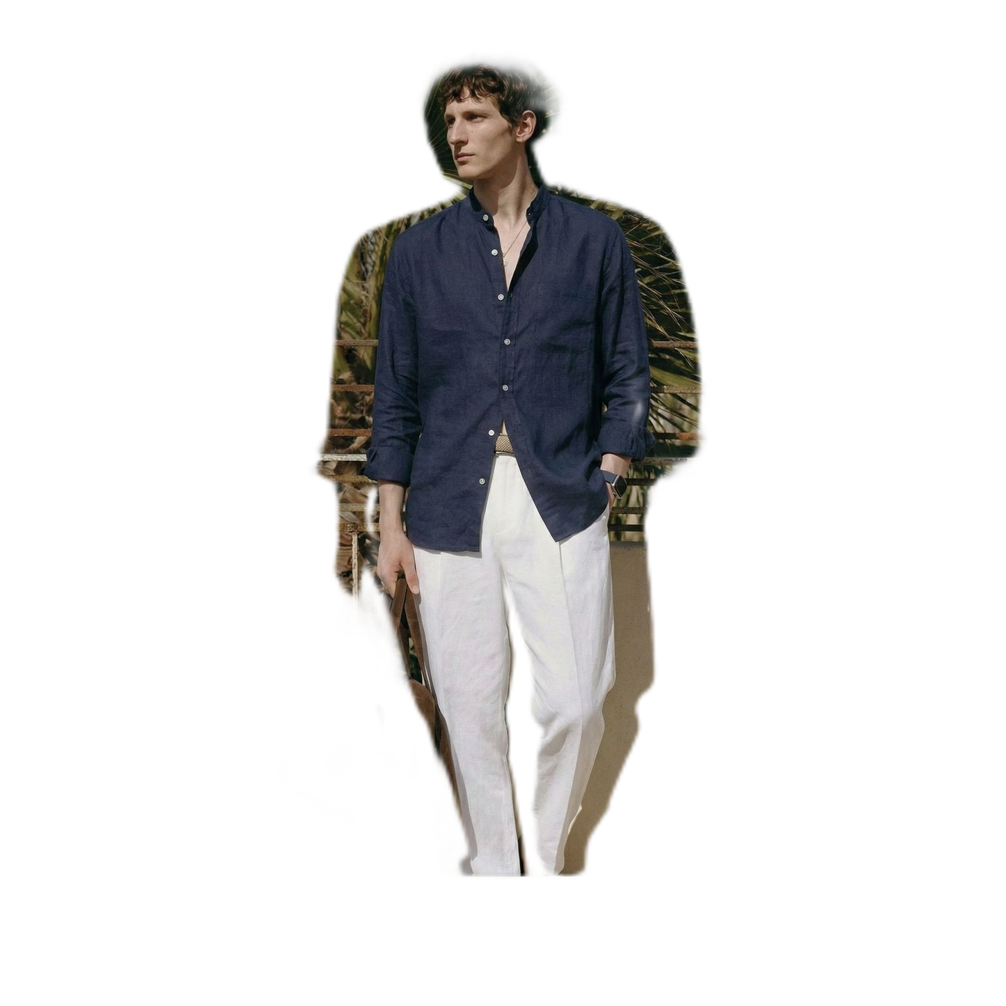 Camisa de lino hombre color azul marino