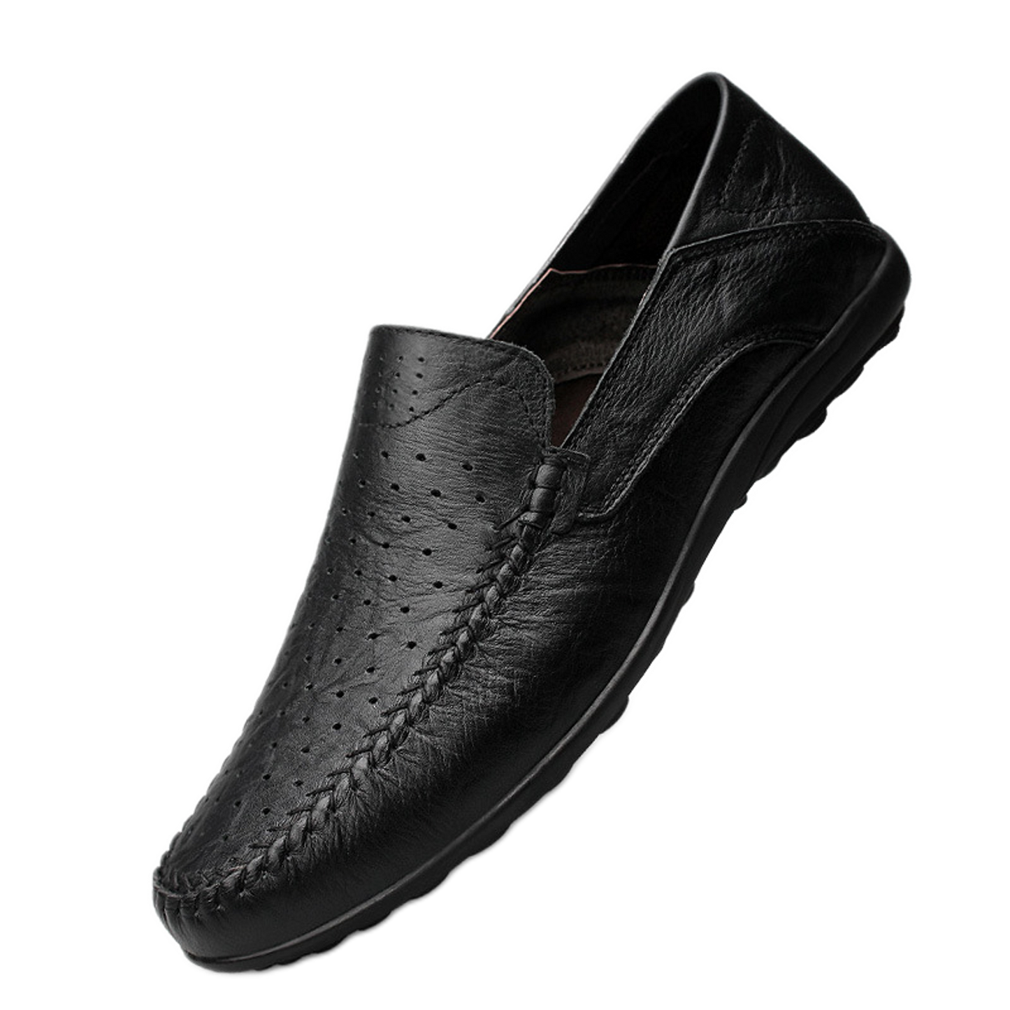 Mocasín de cuero hombre color negro, transpirable