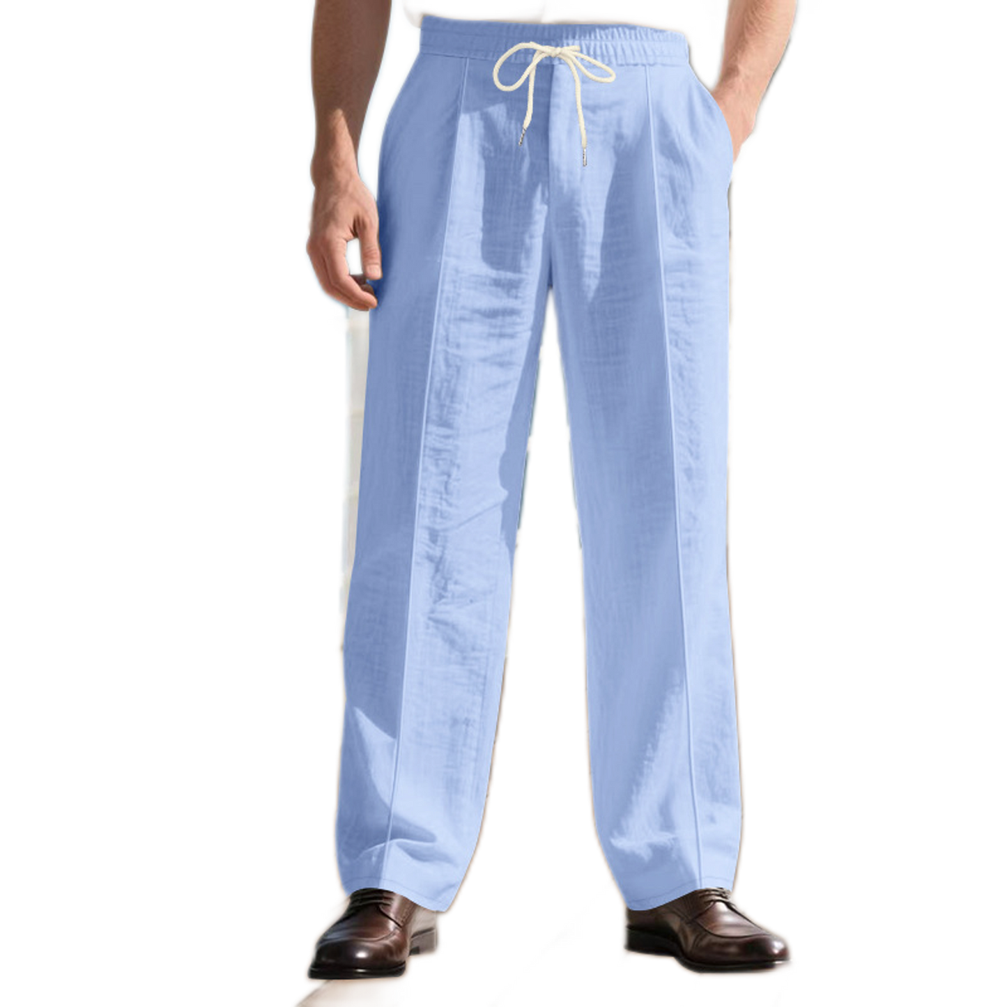 Pantalón de lino hombre color celeste