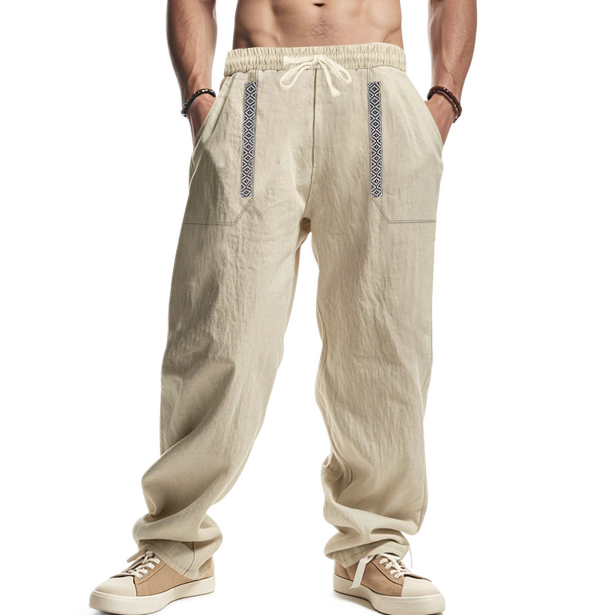 Pantalón de lino hombre color caqui
