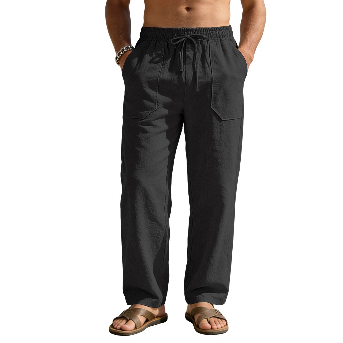 Pantalón de lino hombre color negro