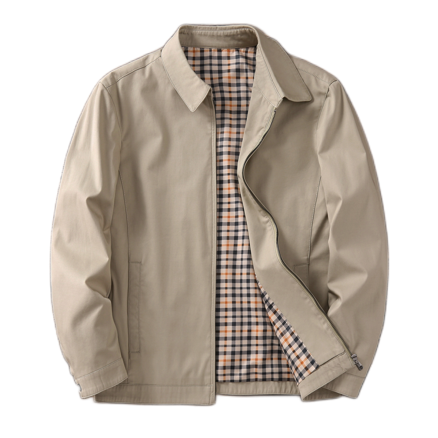Chaqueta de algodón hombre color caqui claro, con solapa