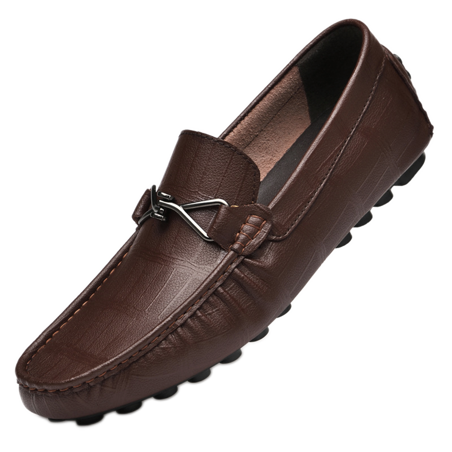Mocasín de cuero hombre color café, alza de 6 cm