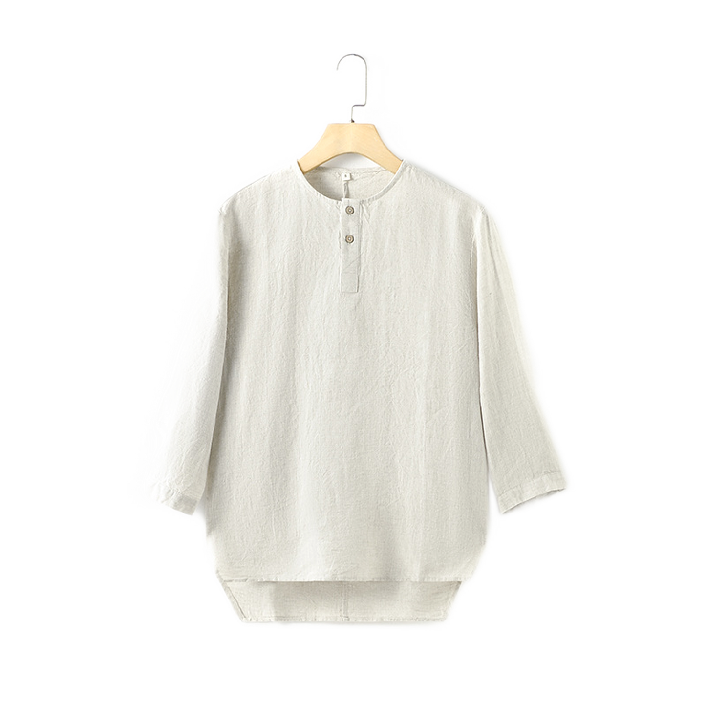 Camisa de lino hombre color crudo, cuello redondo