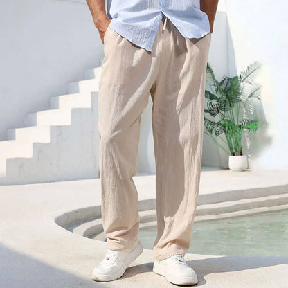 Pantalón algodón-lino color caqui