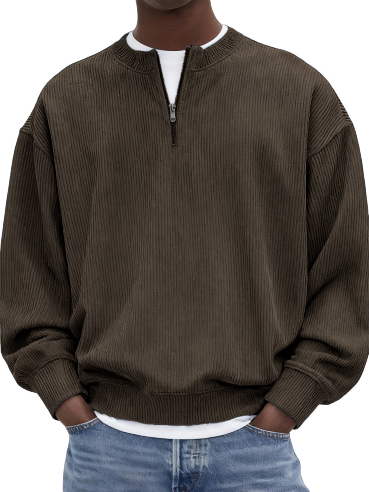 Kit loungewear hombre café, cuello alto de corduroy
