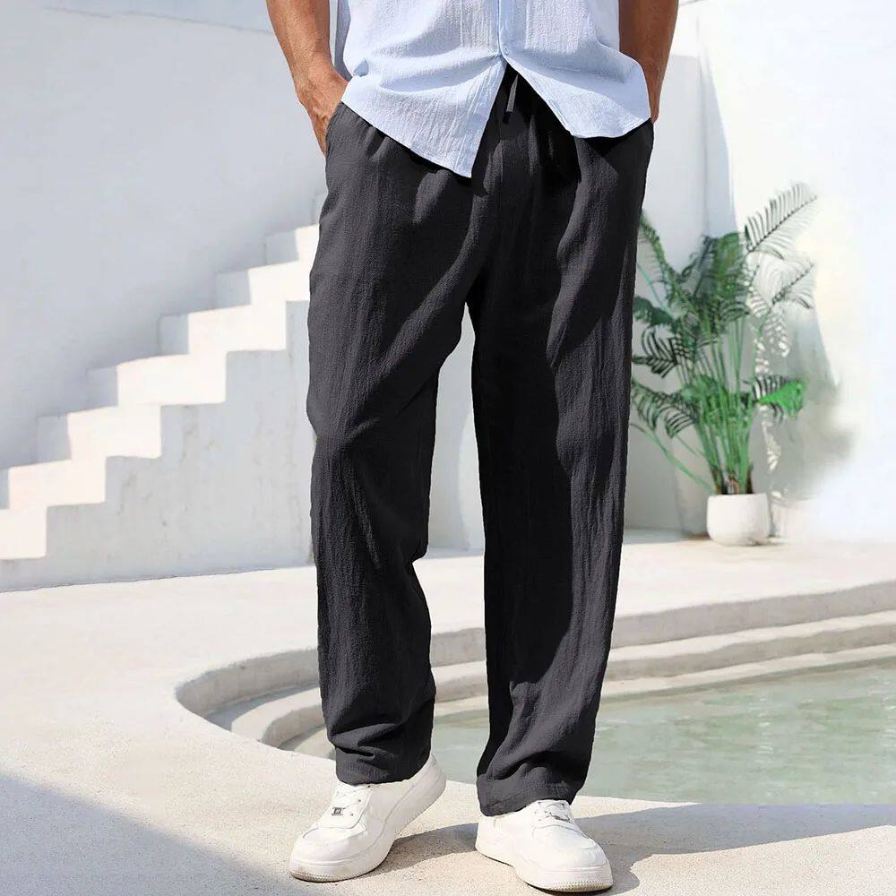 Pantalón algodón-lino color negro