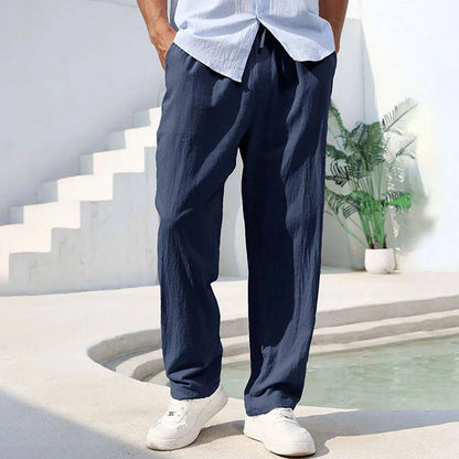 Pantalón algodón-lino color azul marino