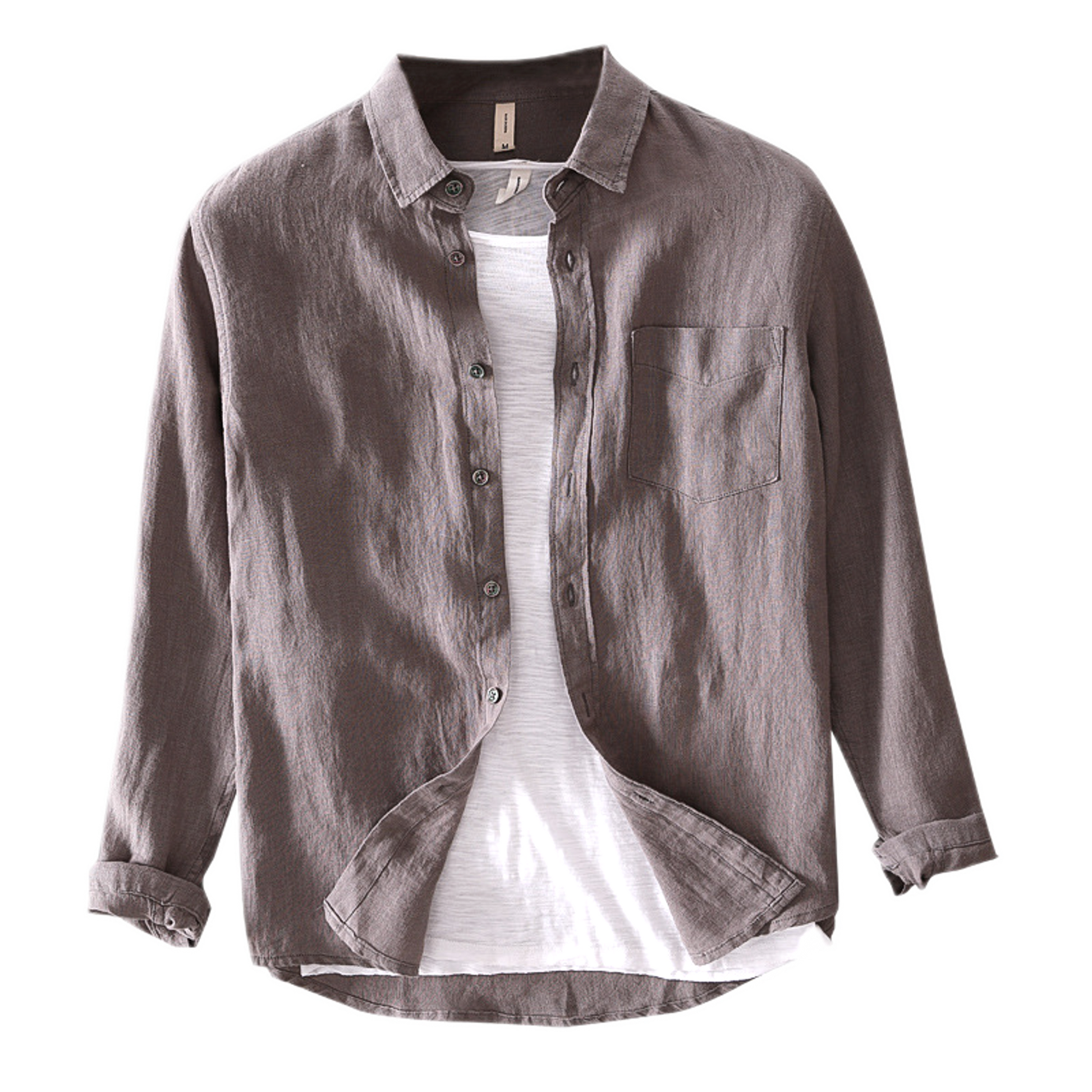 Camisa de lino hombre, manga larga corte regular