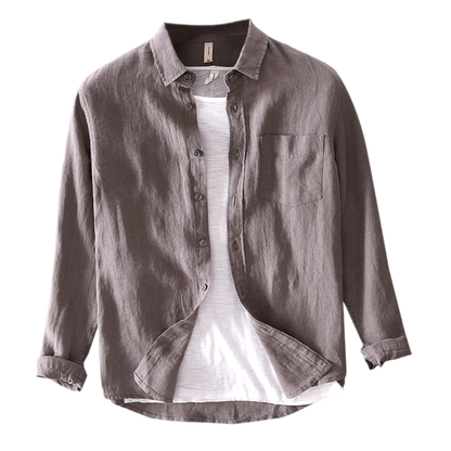 Camisa de lino hombre, manga larga corte regular