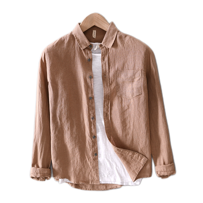 Camisa de lino hombre color caqui