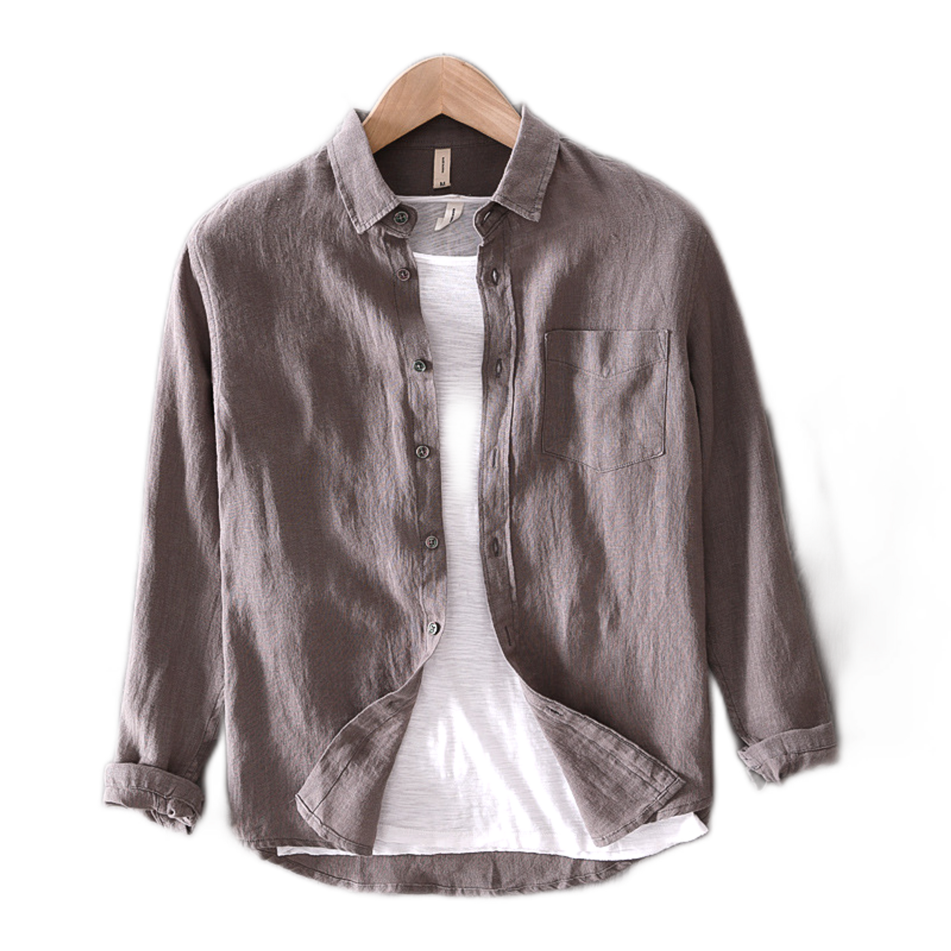 Camisa de lino hombre color gris claro