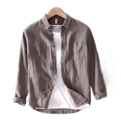 Camisa de lino hombre color gris claro