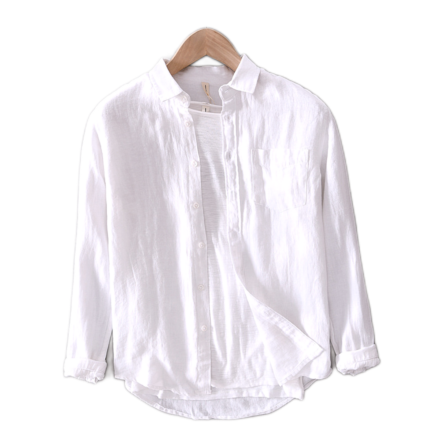 Camisa de lino hombre, manga larga corte regular