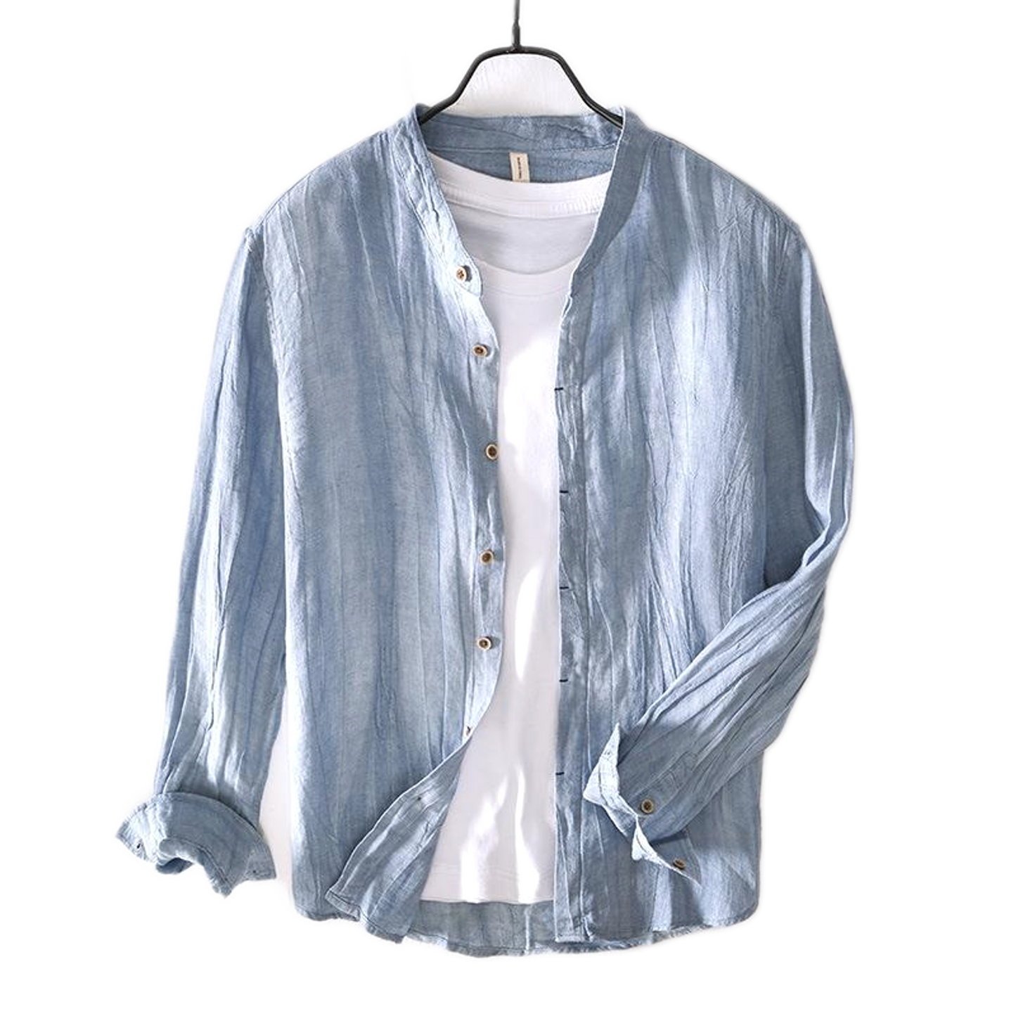 Camisa de lino hombre color celeste