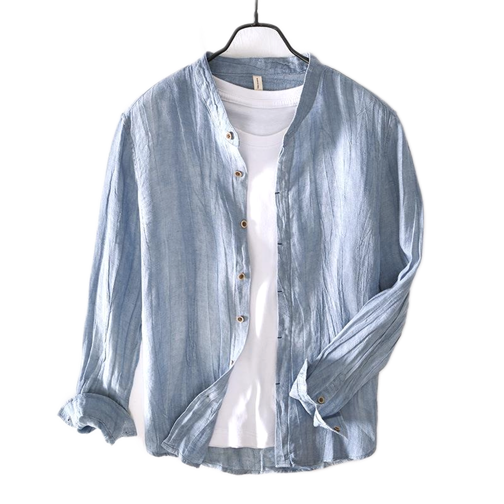 Camisa de lino hombre color celeste