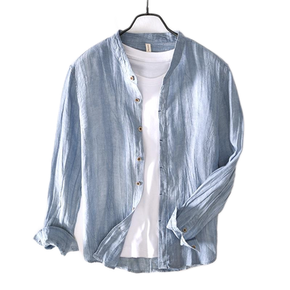 Camisa de lino hombre color celeste