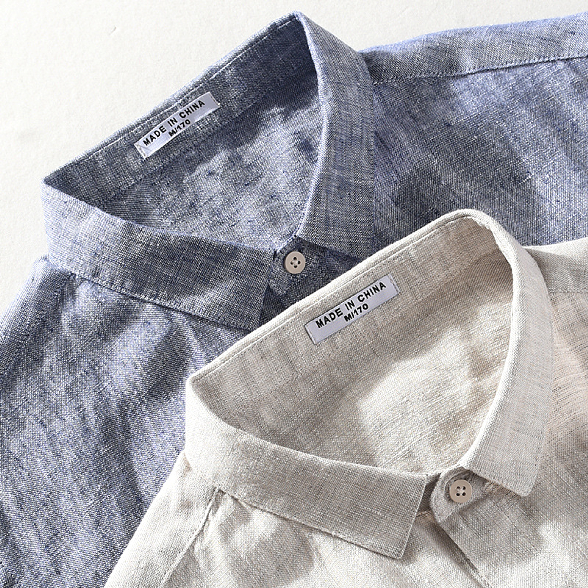 Camisa de lino hombre, cuello cuadrado manga corta