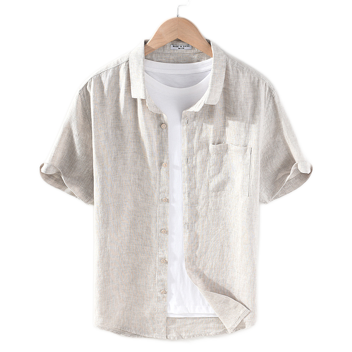 Camisa de lino hombre, cuello cuadrado manga corta