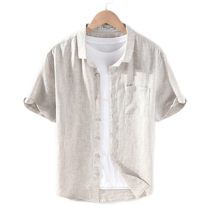 Camisa de lino hombre, cuello cuadrado manga corta