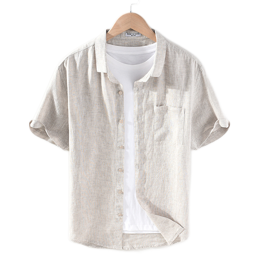 Camisa de lino hombre, cuello cuadrado manga corta