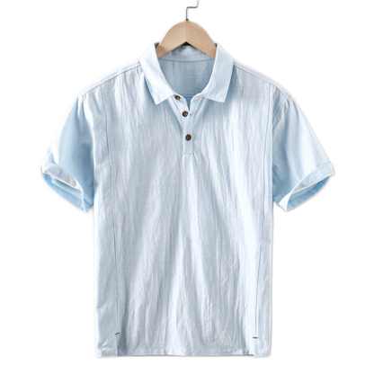 Camisa de lino hombre color celeste