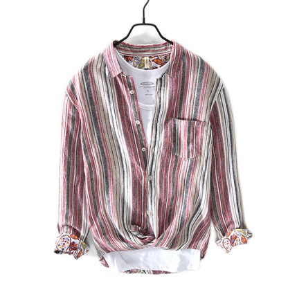 Camisa de lino hombre a rayas, color gris