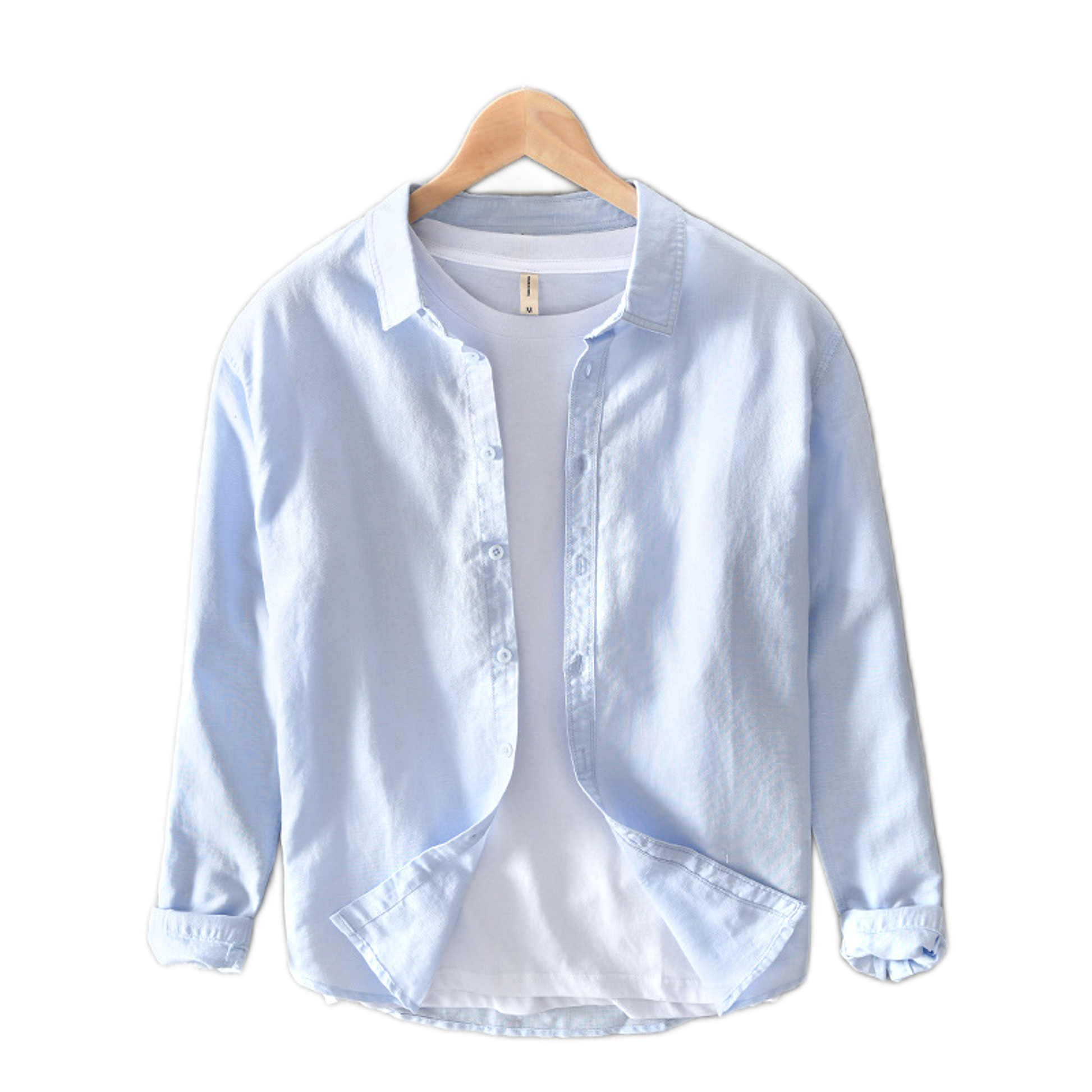 Camisa de algodón hombre color celeste