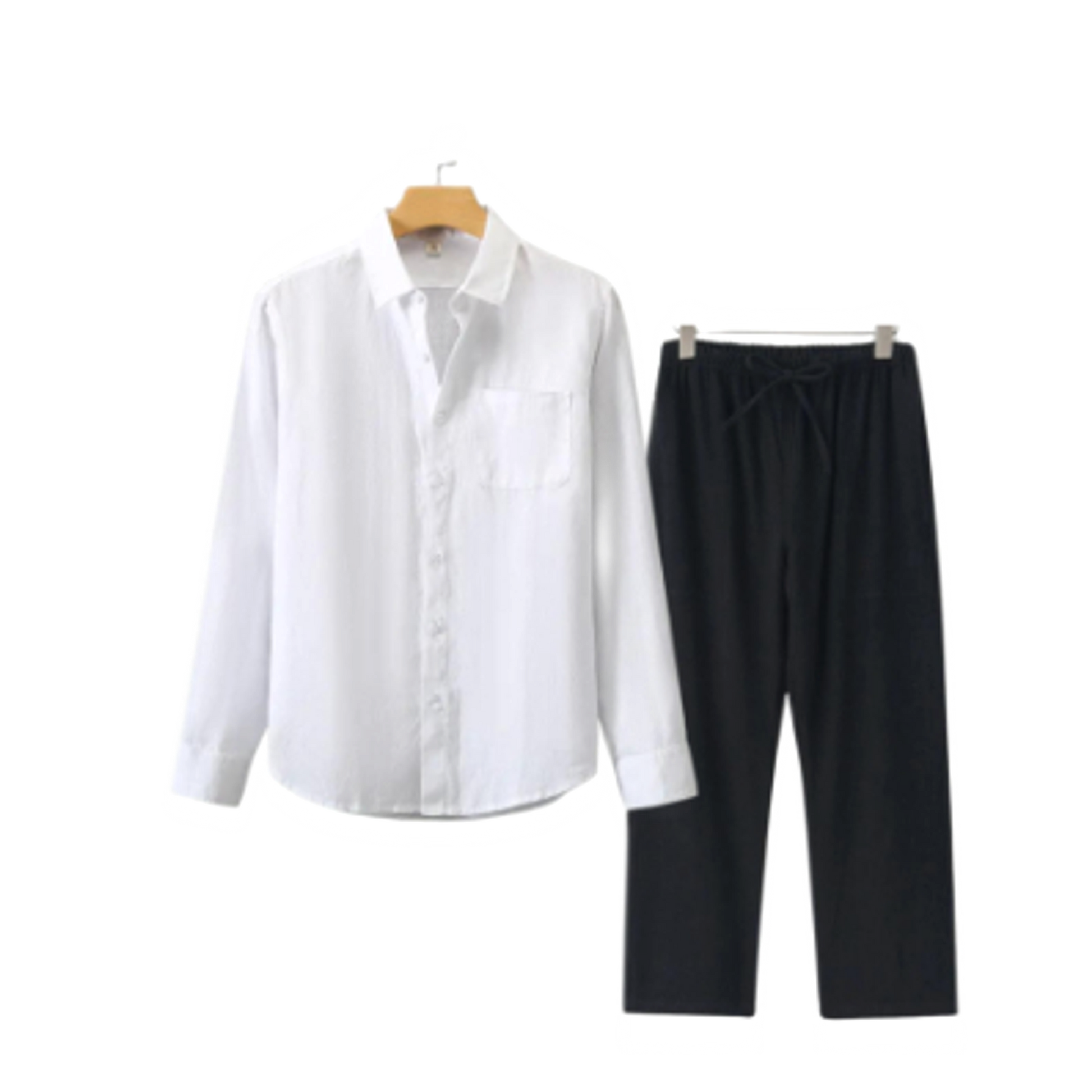 Conjunto de lino hombre color blanco, camisa y pantalón