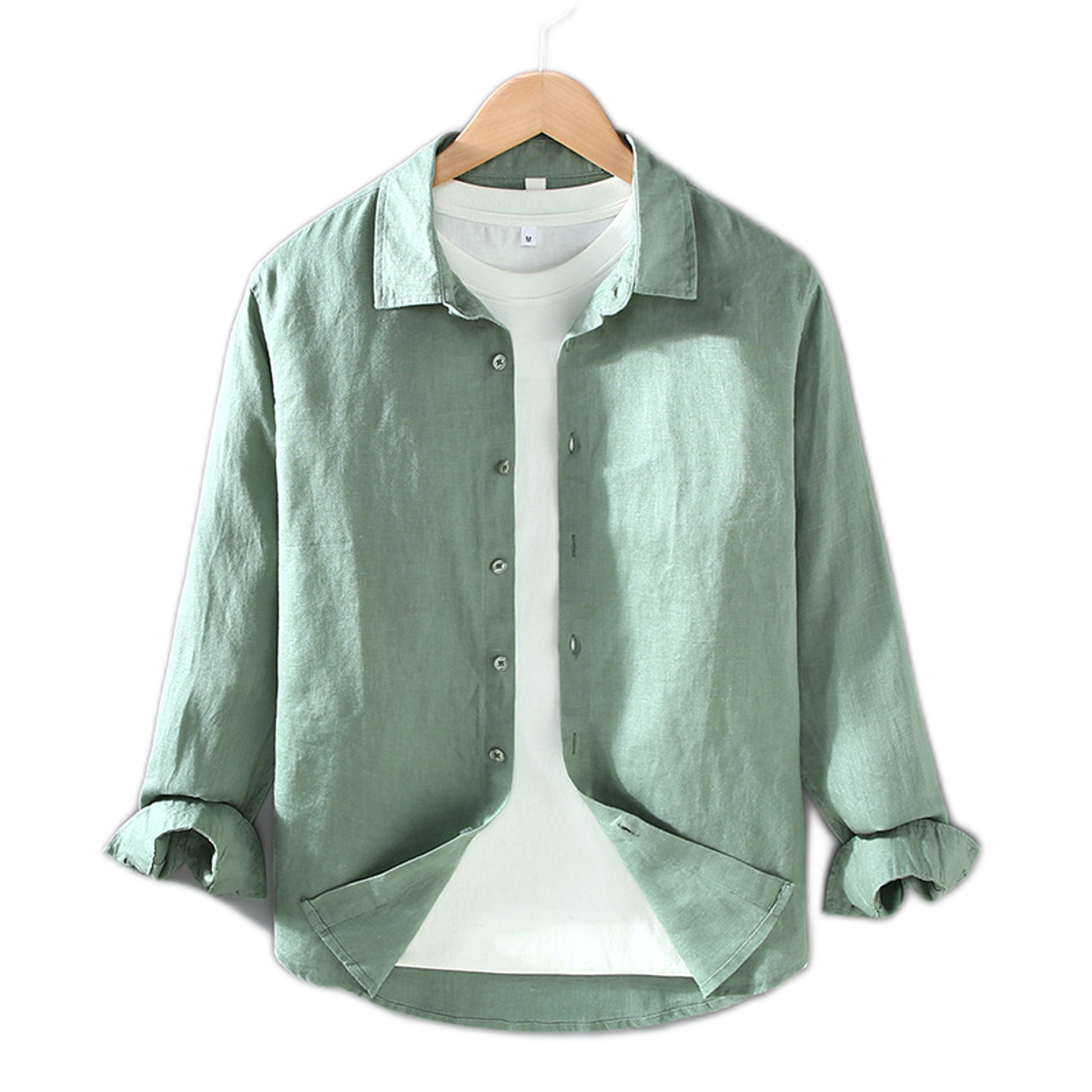 Camisa de lino hombre color verde militar