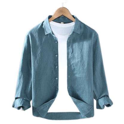 Camisa de lino hombre color azul oscuro