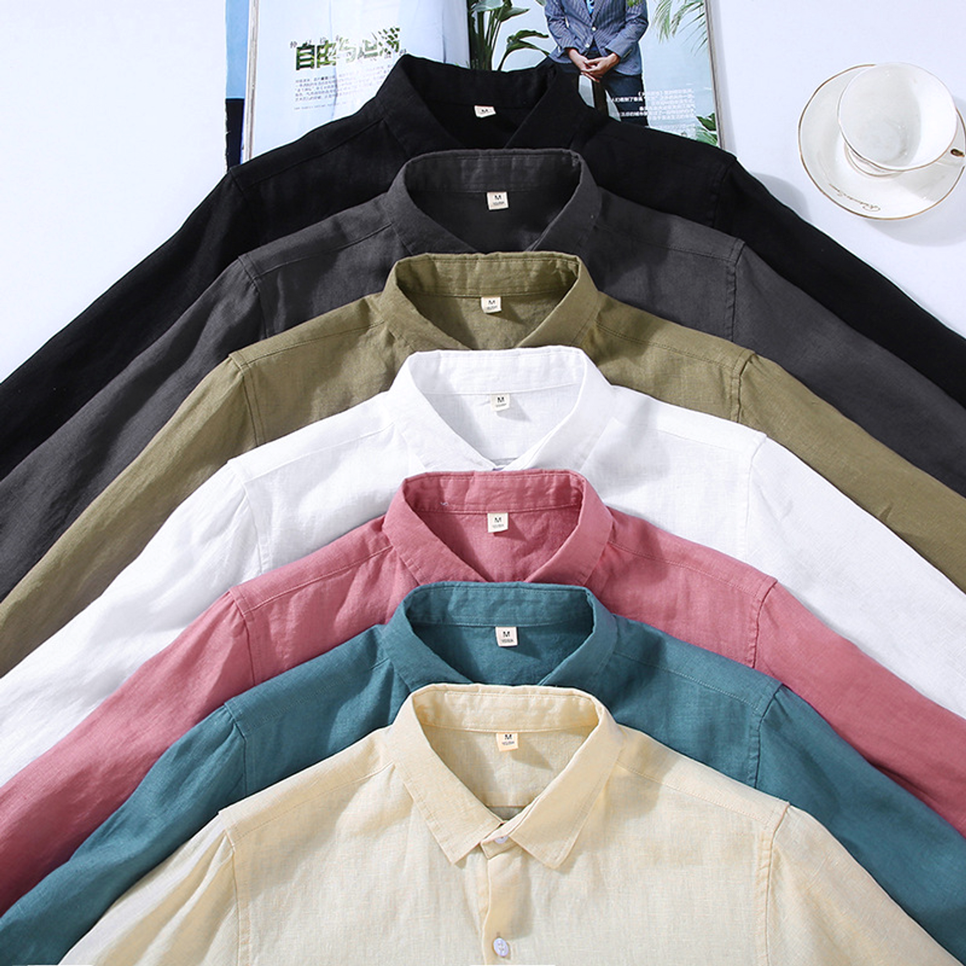 Camisa de lino hombre, manga larga