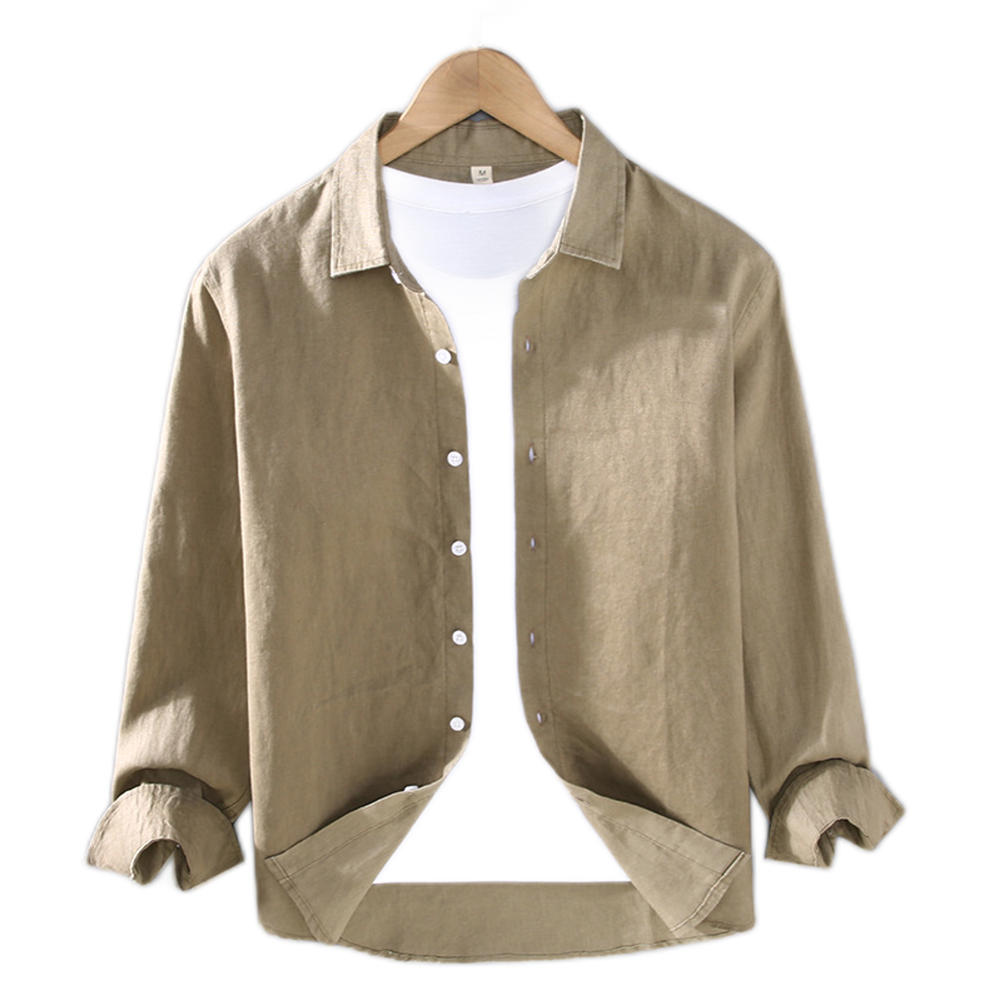 Camisa de lino hombre color verde café