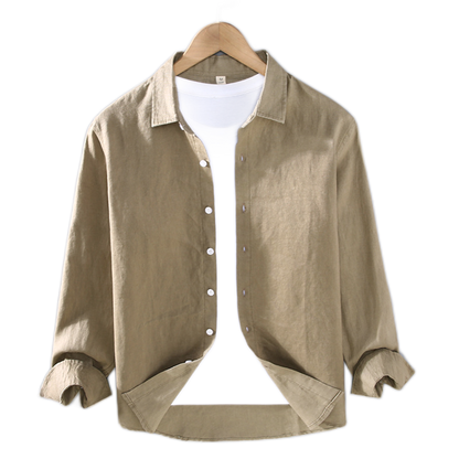 Camisa de lino hombre color verde café
