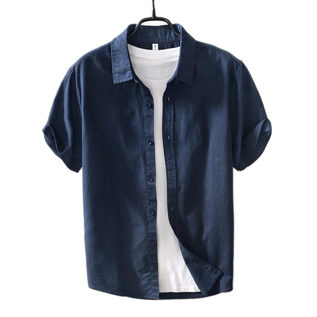 Camisa de lino color azul oscuro