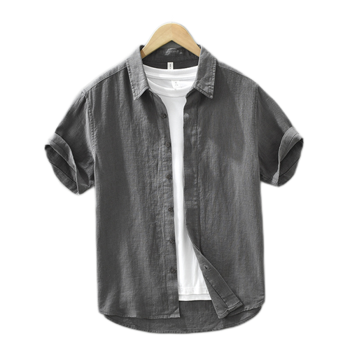 Camisa de lino hombre, manga corta