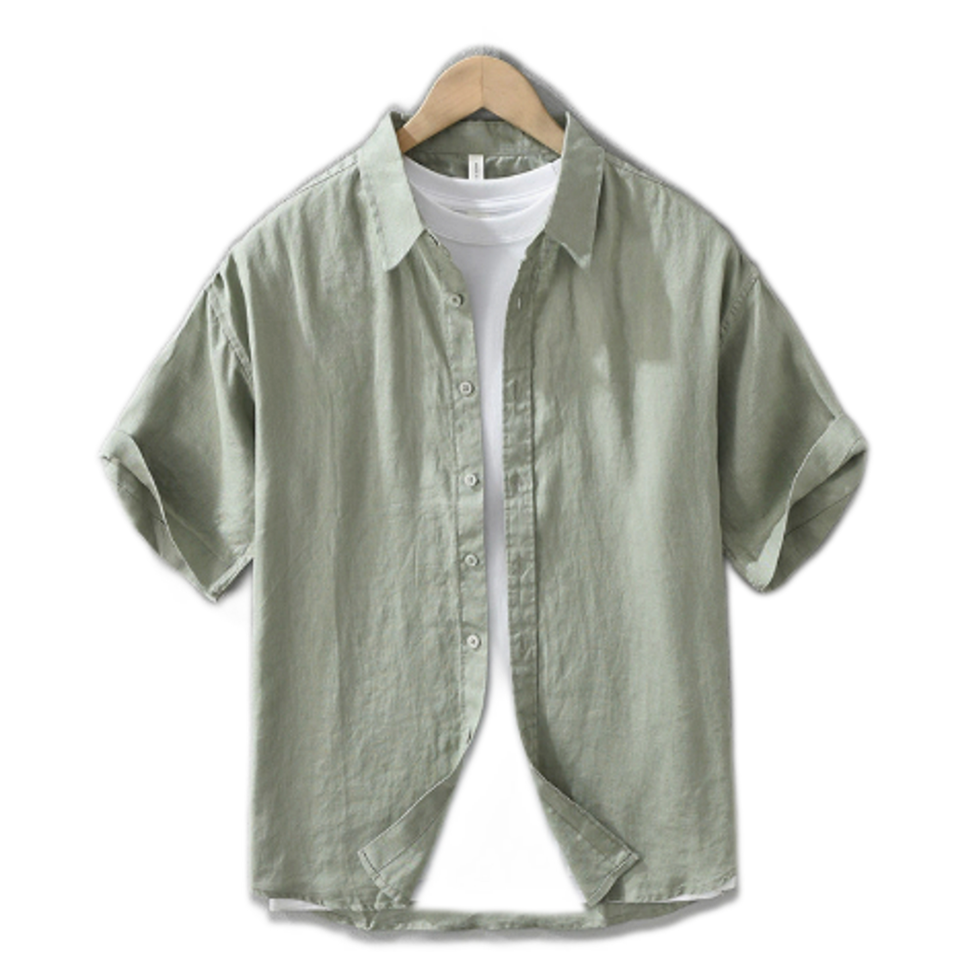 Camisa de lino hombre color verde militar
