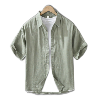 Camisa de lino hombre color verde militar