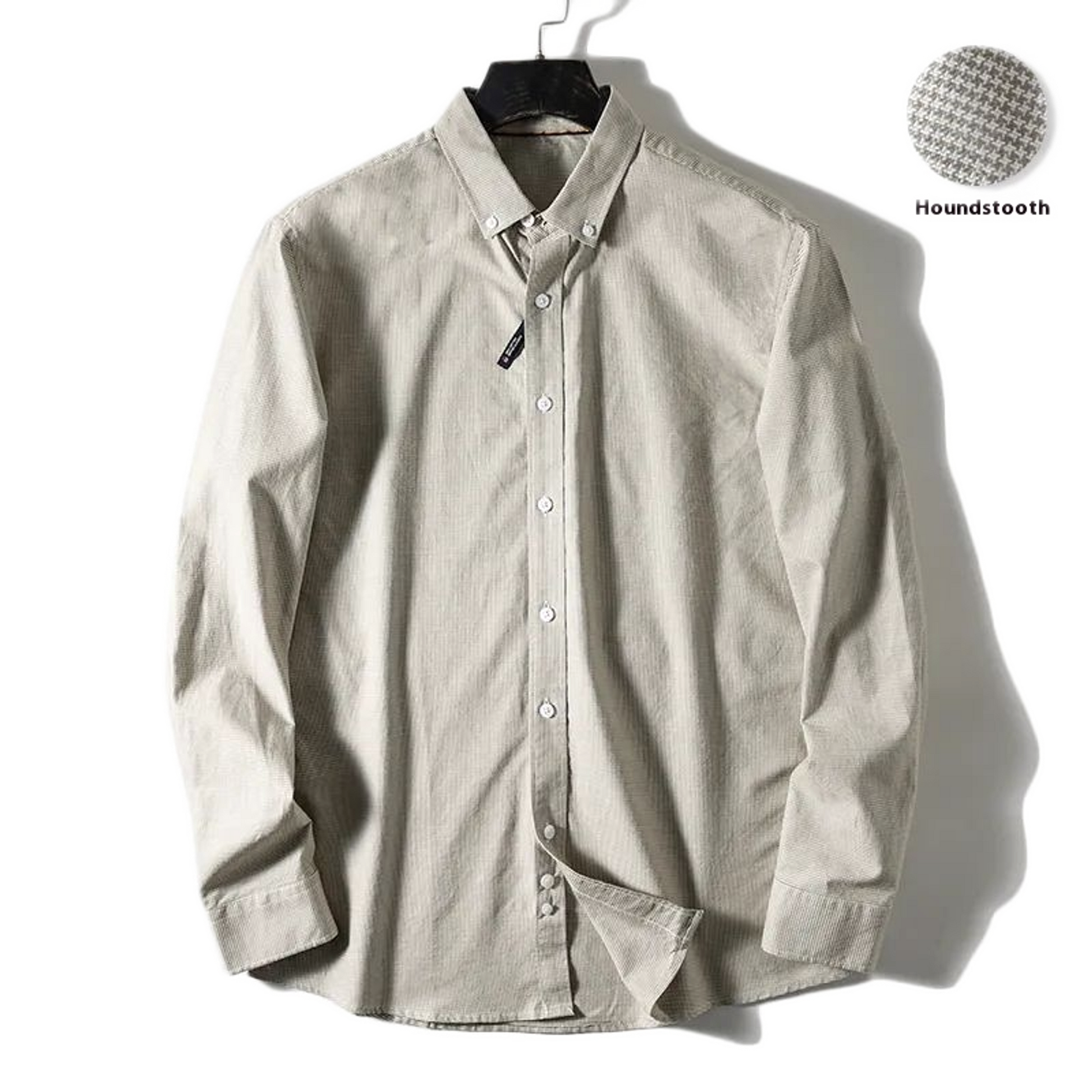 Camisa de algodón hombre pied-de-poule color caqui