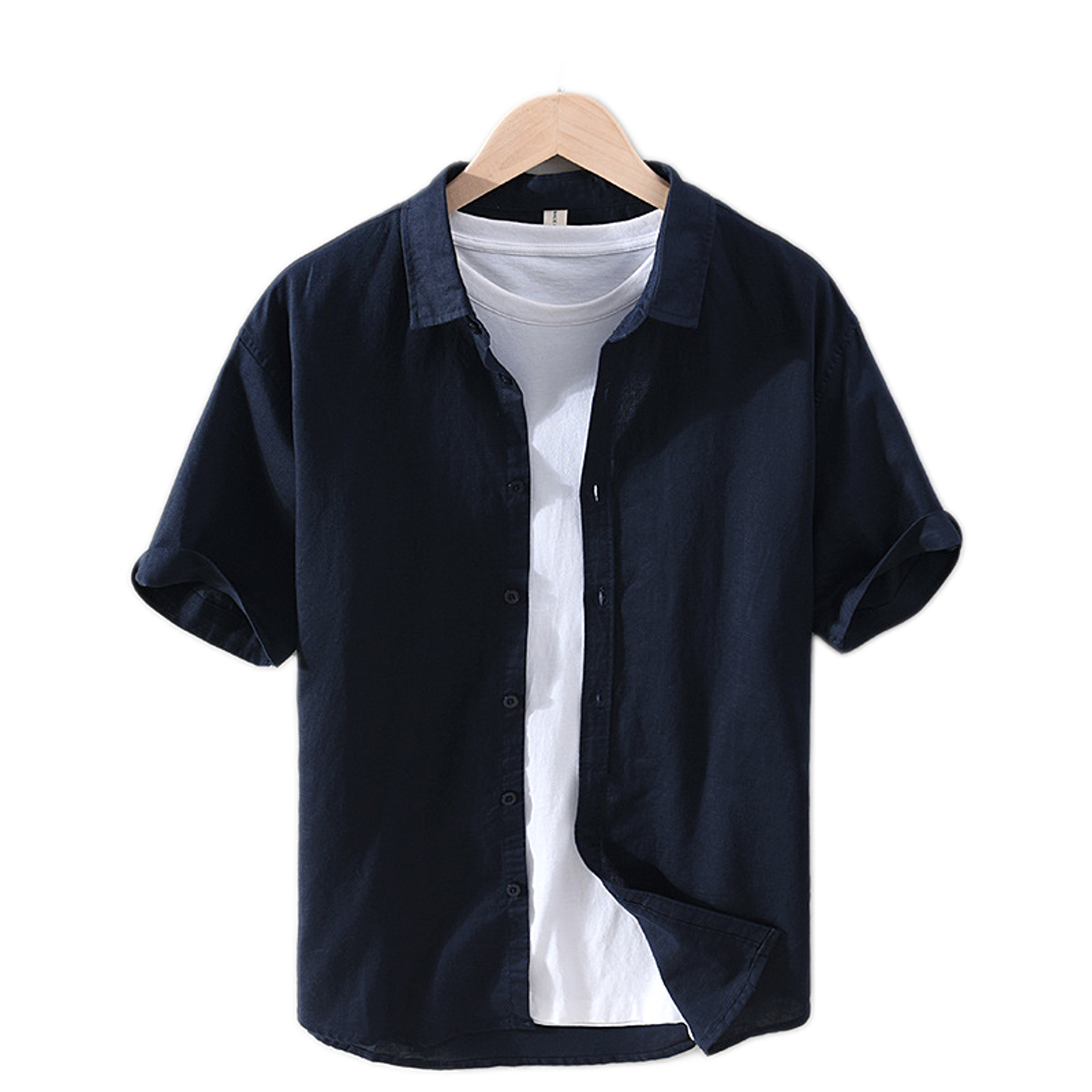 Camisa de lino hombre, cuello cuadrado manga corta