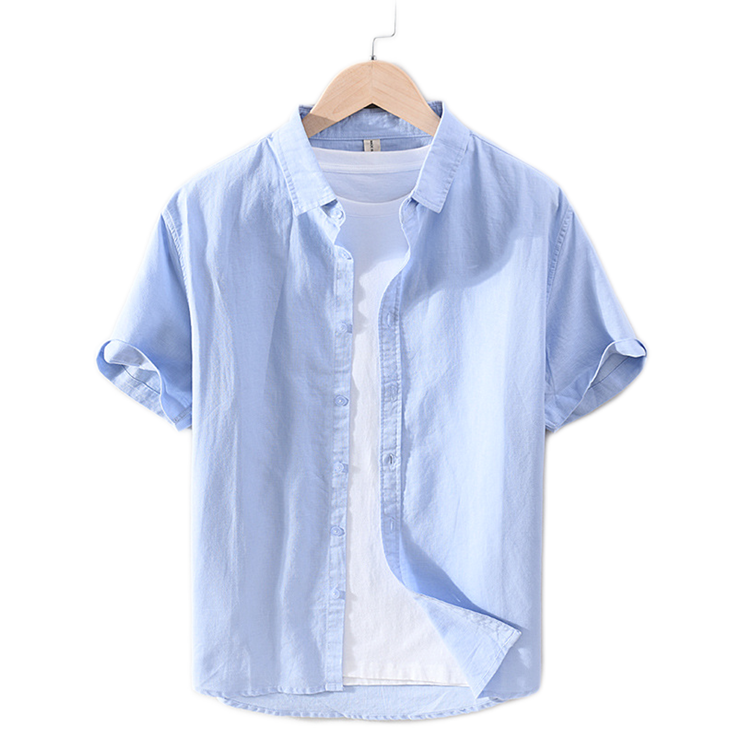 Camisa de lino hombre, cuello cuadrado manga corta