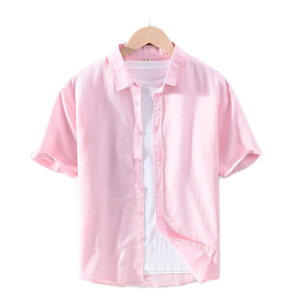 Camisa de lino hombre, cuello cuadrado manga corta