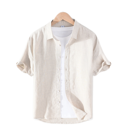 Camisa de lino hombre color crudo, cuello cuadrado