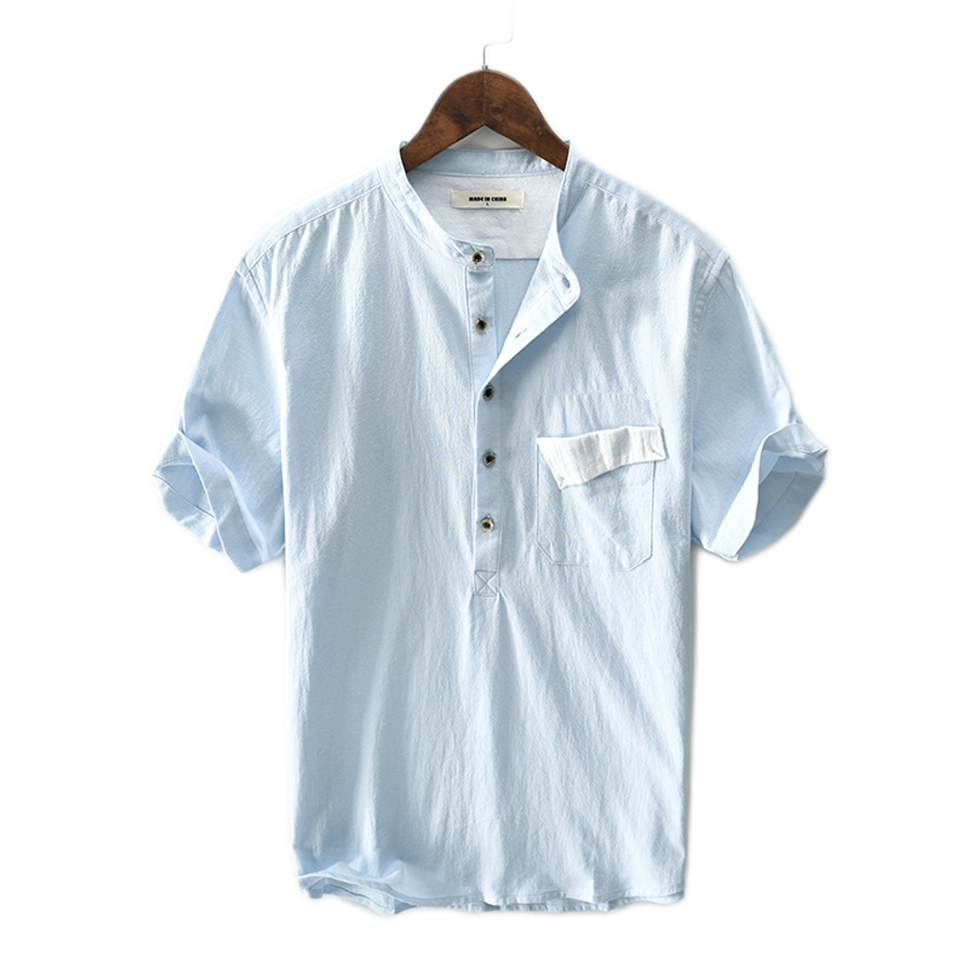 Camisa pullover de lino hombre, manga corta - vista frontal