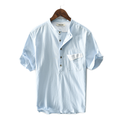 Camisa pullover de lino hombre, manga corta - vista frontal