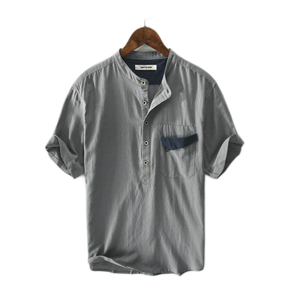 Camisa pullover de lino hombre, manga corta - detalle
