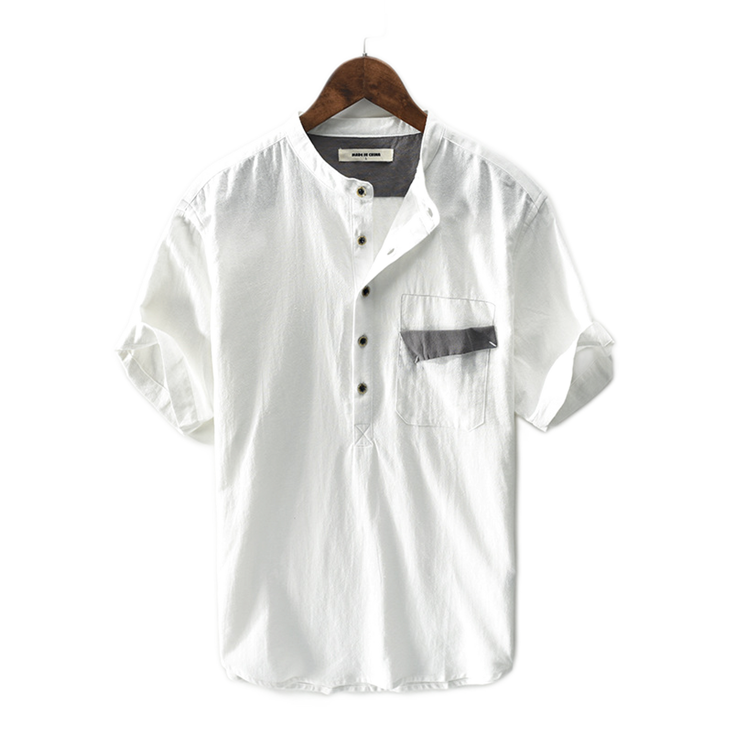 Camisa pullover de lino hombre, manga corta